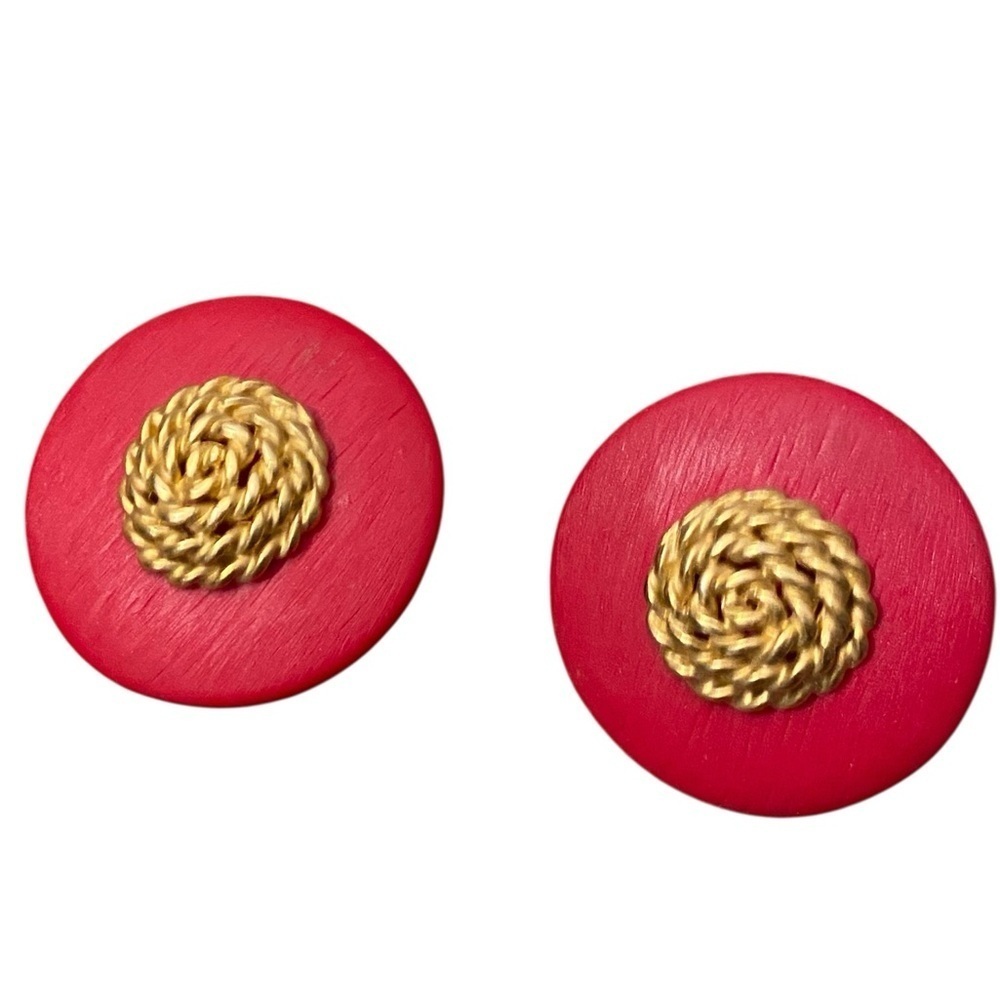 Vintage Red And Gold Womens 1980s Retro Clipon Costume Earrings set of 3 - Picture 3 of 7